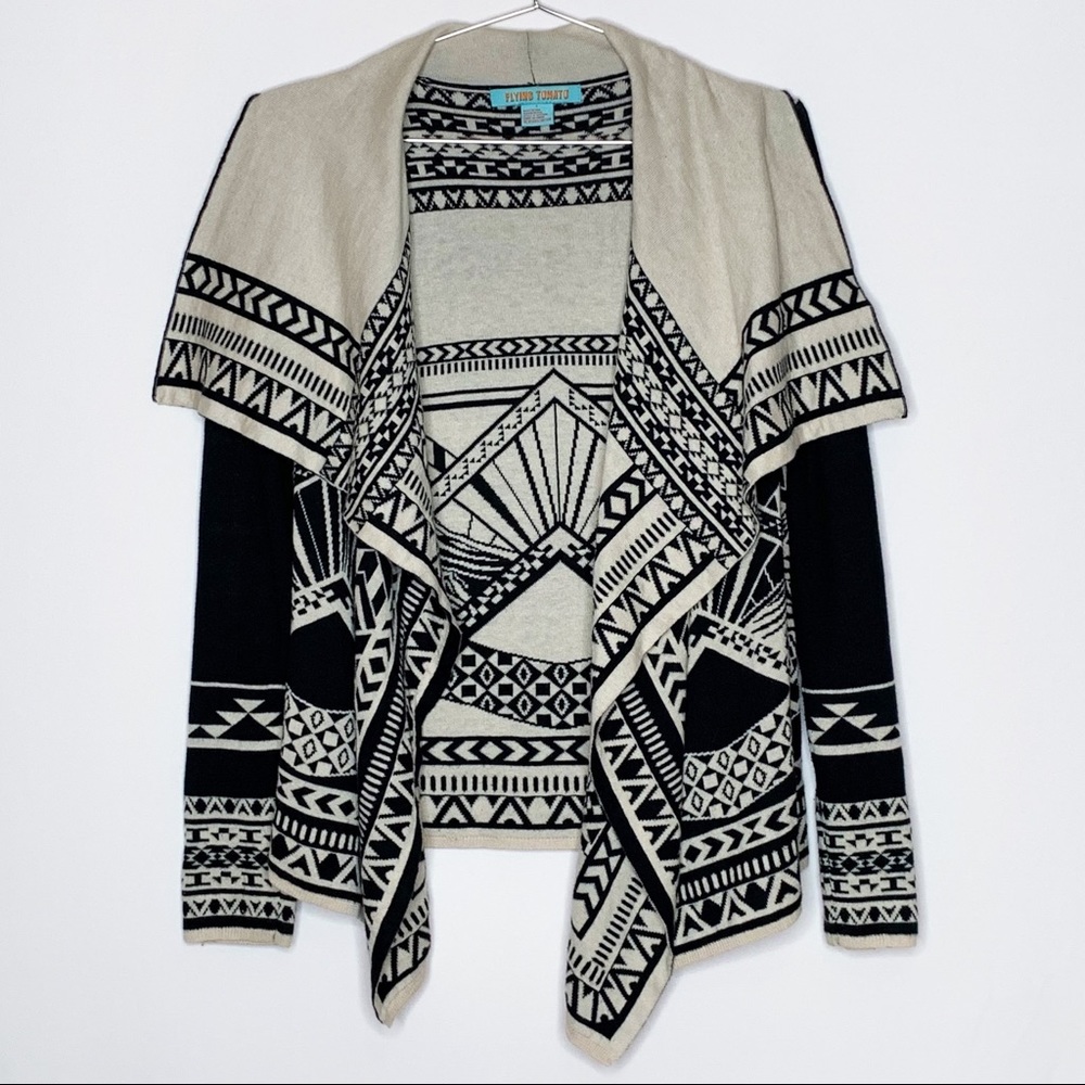 Flying Tomato Cardigan Boho Tribal Print Beige Black | Size S